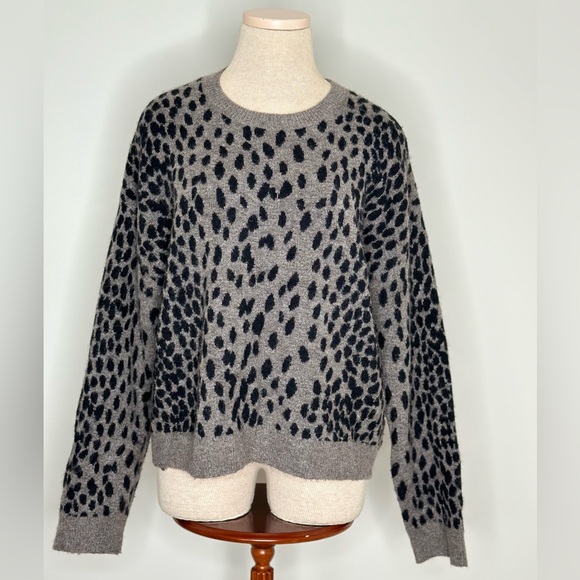 Rails Dalmatian Gray and Black Spotted Jacquard Cashmere Wool Blend SweaterLarge - Picture 3 of 8